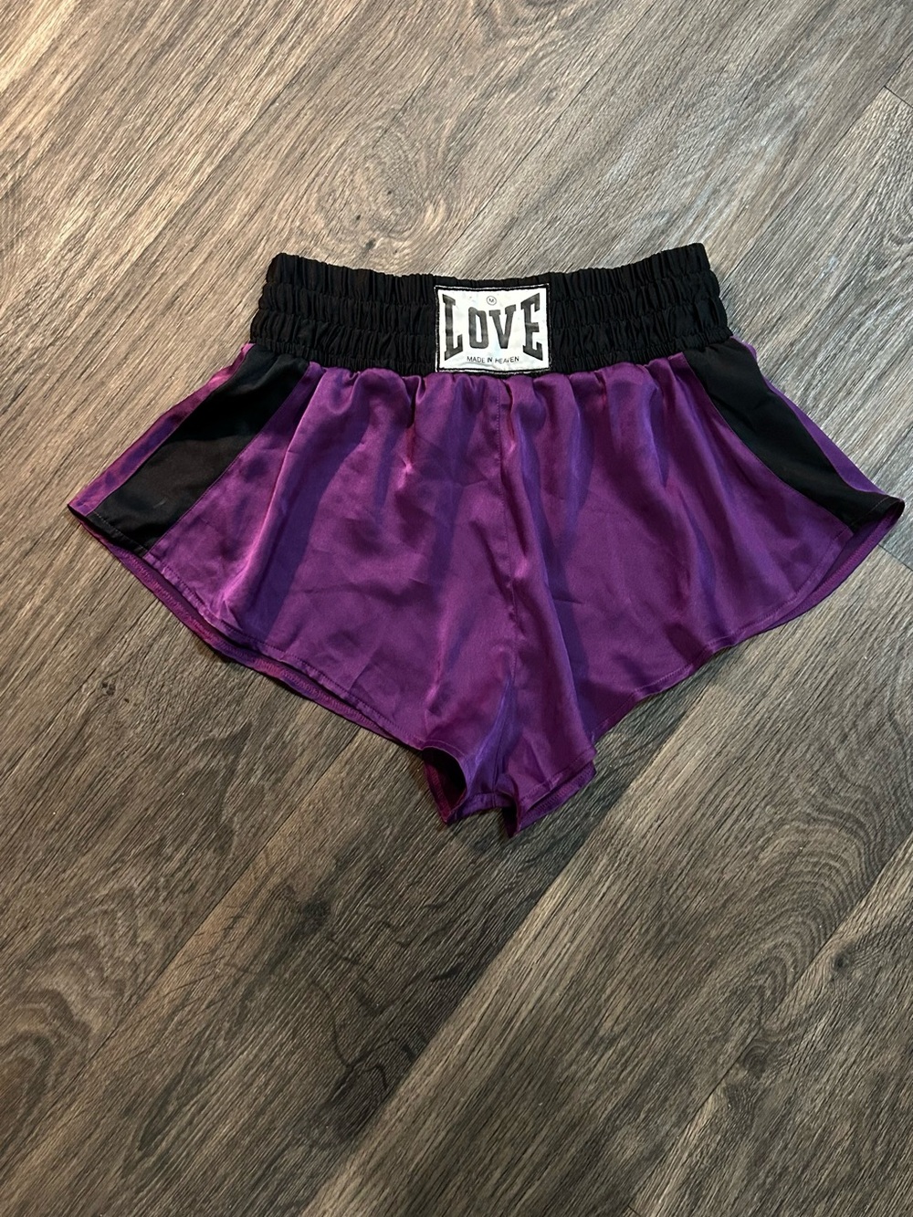 Moschino Purple Satin Shorts with Black Waistband and Panels
